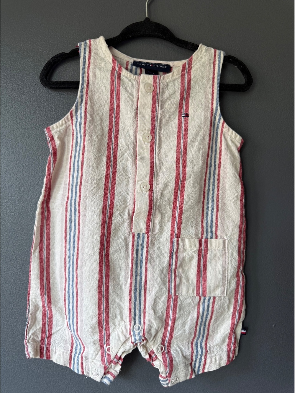 Tommy Hilfiger Baby Boys' Striped Cotton Romper 12M